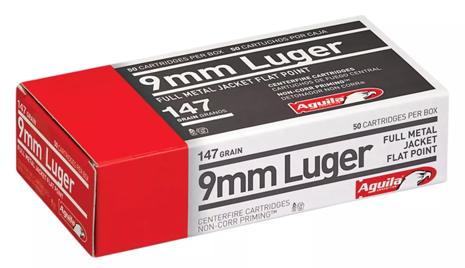 Aguila 1E097719 Centerfire Pistol Ammo, 9MM Flat Point 147Gr, 50 Rnd