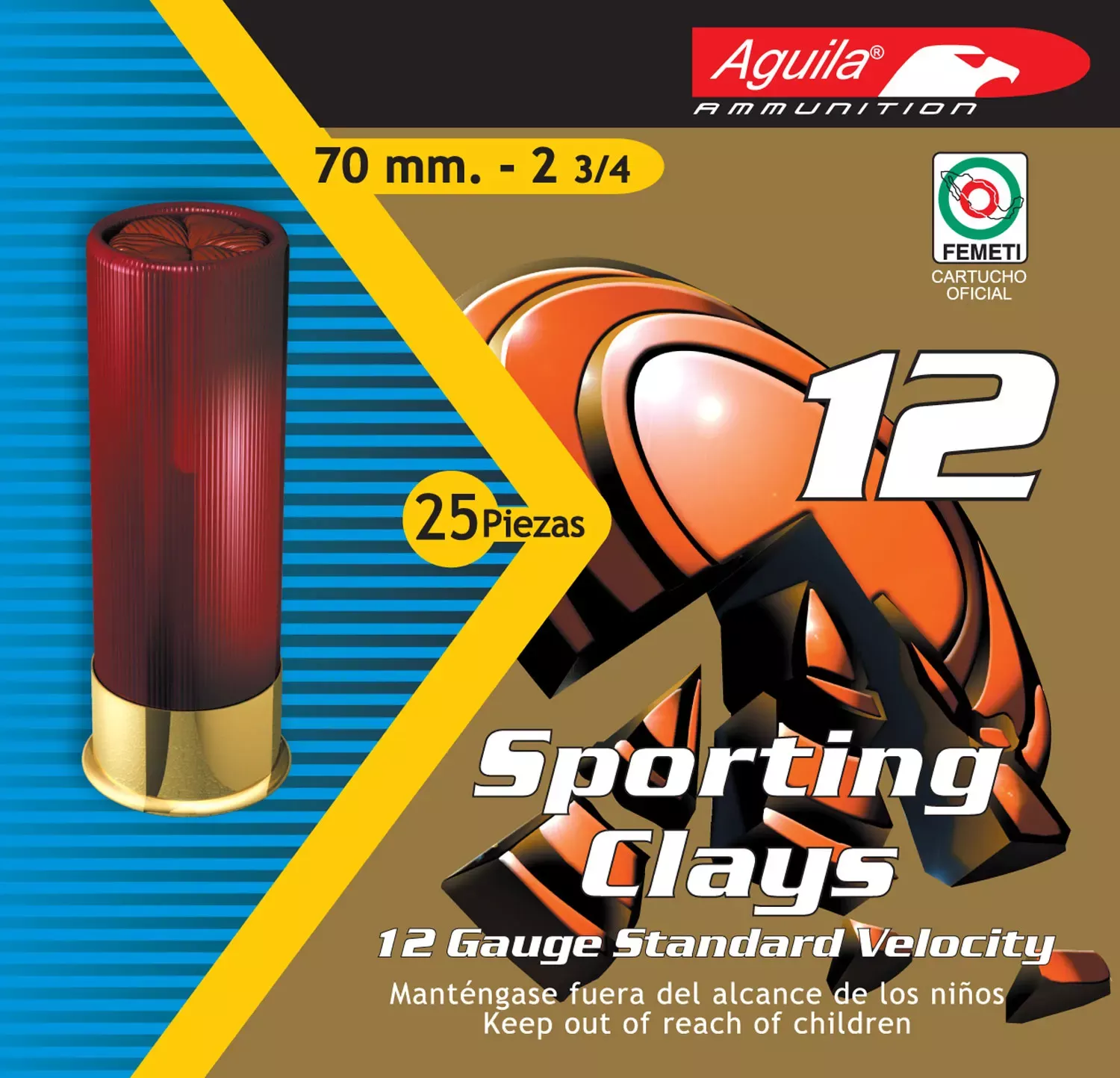 Aguila Sporting Clays High Velocity Shotshell 12ga 2-3/4″ 1-1/8 oz #8 Lead Shot 25 Shells Per Box