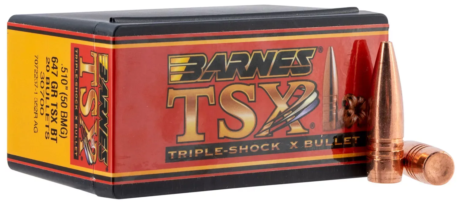 Barnes Bullets TSX 50 BMG .510 647 Gr. TSX Boat Tail 20/Box