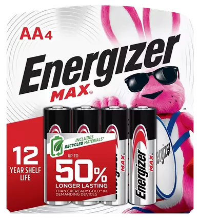Energizer E91BP4 AA Max Silver, 1.5V Alkaline, 4 Pack