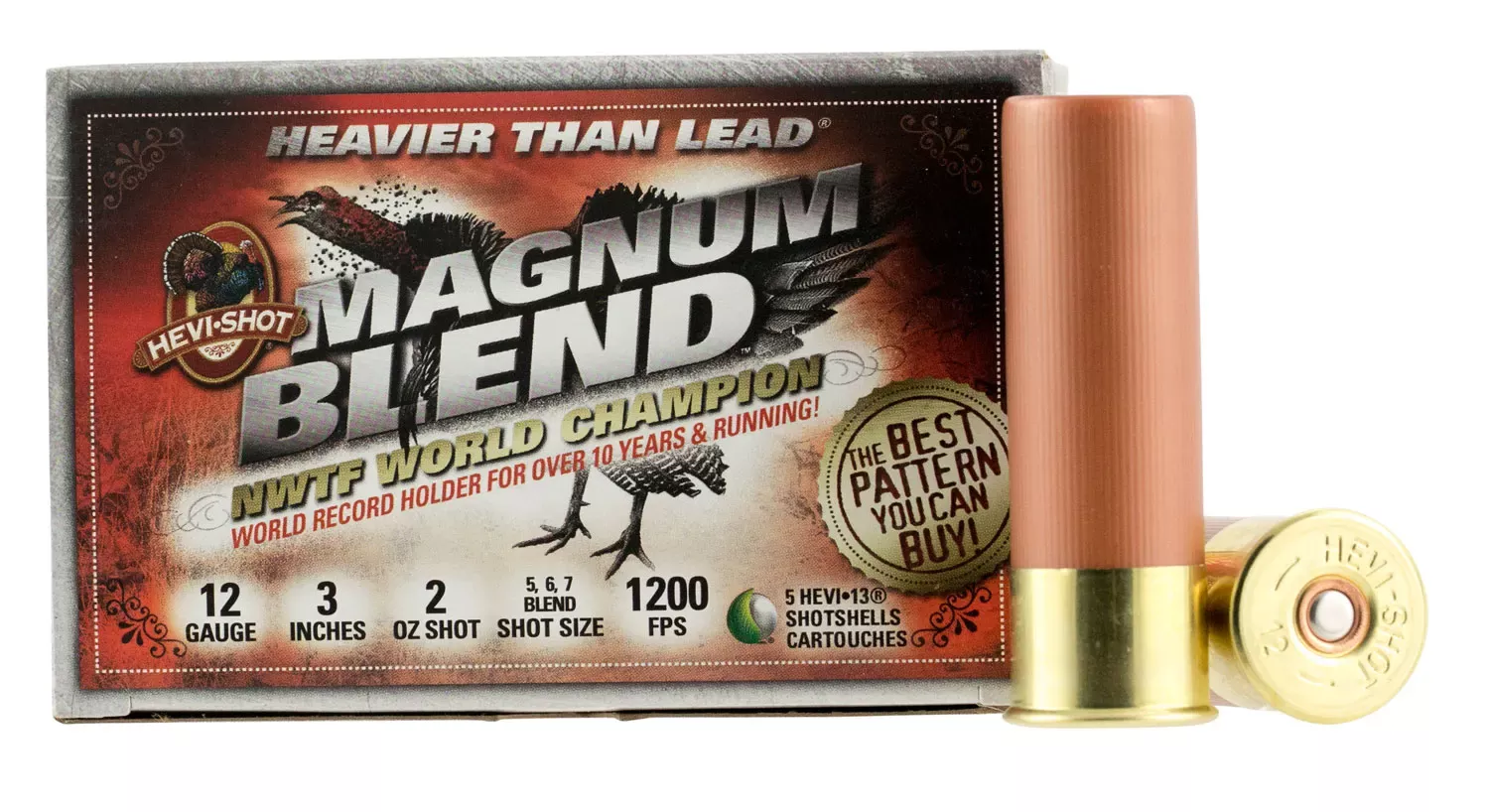 HEVI-Shot Magnum Blend 12ga 3″ 2.0 oz #5/#6/#7 Cast Tungsten Shot 5 Shells Per Box