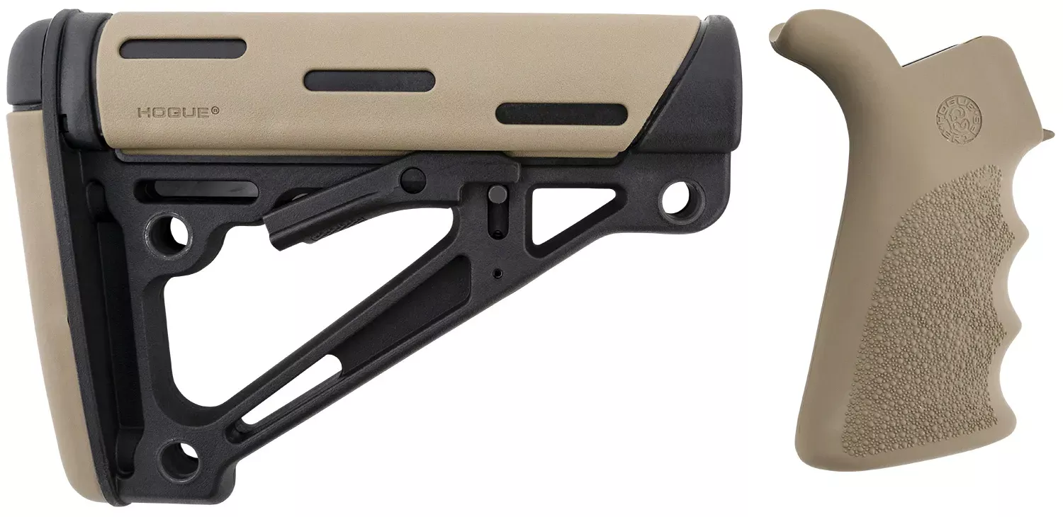 Hogue OverMolded Collapsible Buttstock Black & Flat Dark Earth w/ Finger Grooved Grip