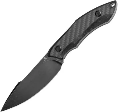Tenable Knives Luccio Fixed Blade Knife - 3.81" 14C28N Black Stonewashed Harpoon Blade, Black G10 Handles with Carbon Fiber Overlay - G007A6