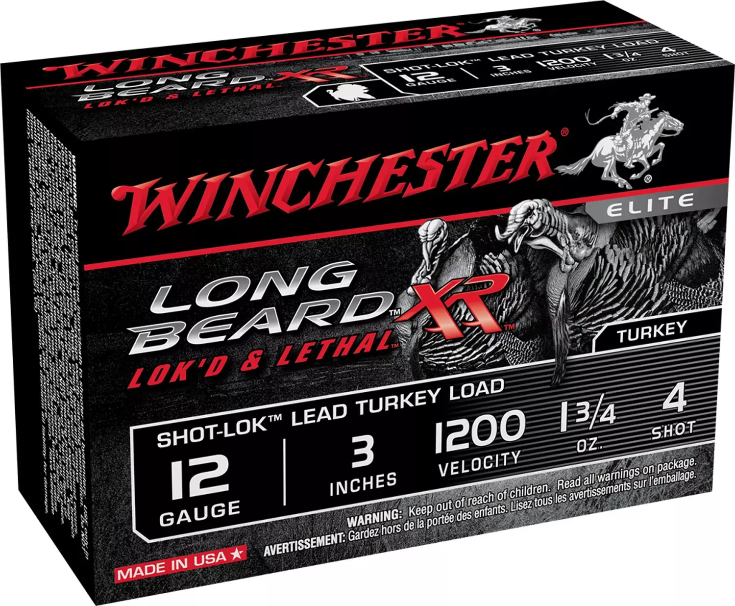 Winchester Long Beard XR Turkey Load Shotshells 12ga 3″ 1-3/4 oz #4 Copper-plated Lead Shot 10 Shells Per Box