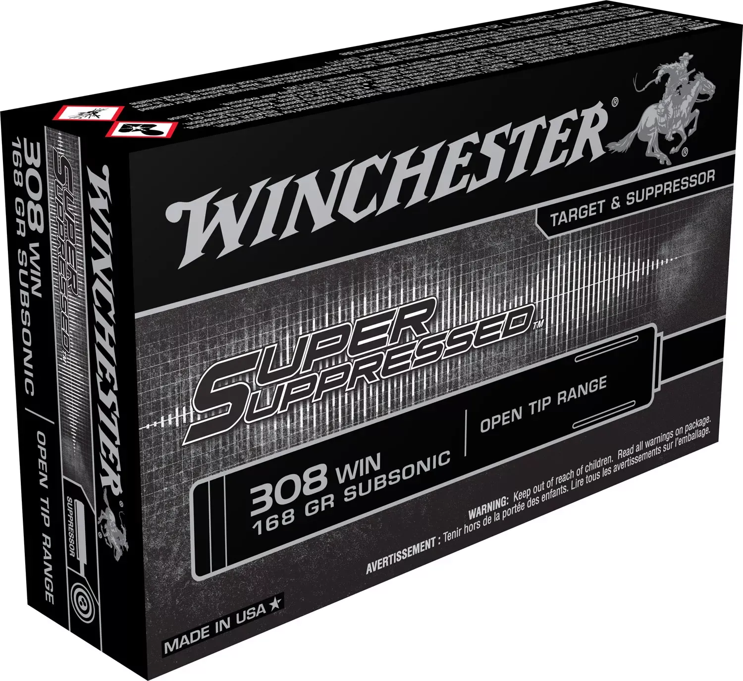Winchester Super Suppressed 308 Win. 168 Gr. Open Tip Range 20/Box